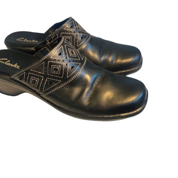 Clarks Black Leather Slip-On Mules Size 10M - Picture 9 of 12